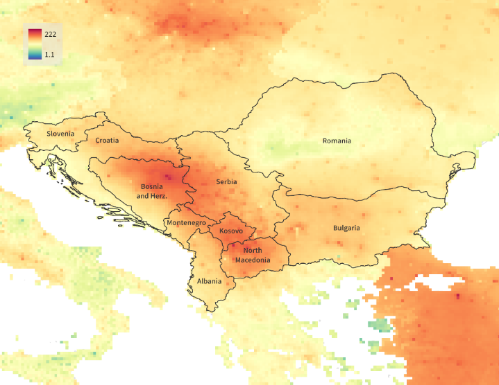 PM2.5 Exposures in Southeast Europe in 2019