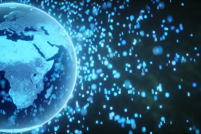 Earth in space and data points floating around it.