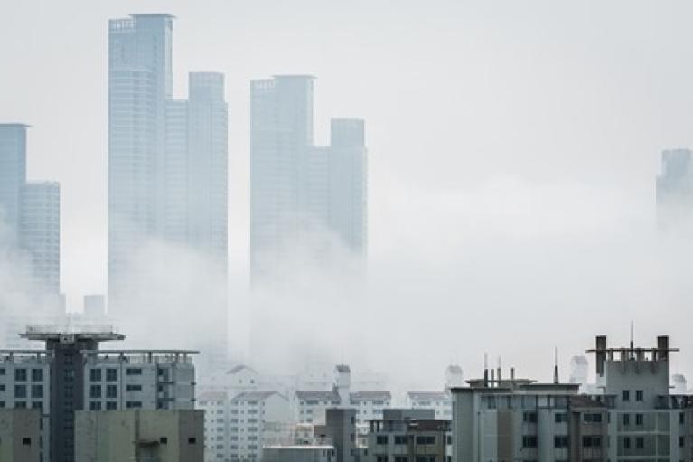City smog skyscrapers